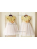 Short Sleeves Gold Sequin Ivory Tulle Knee Length Flower Girl Dress